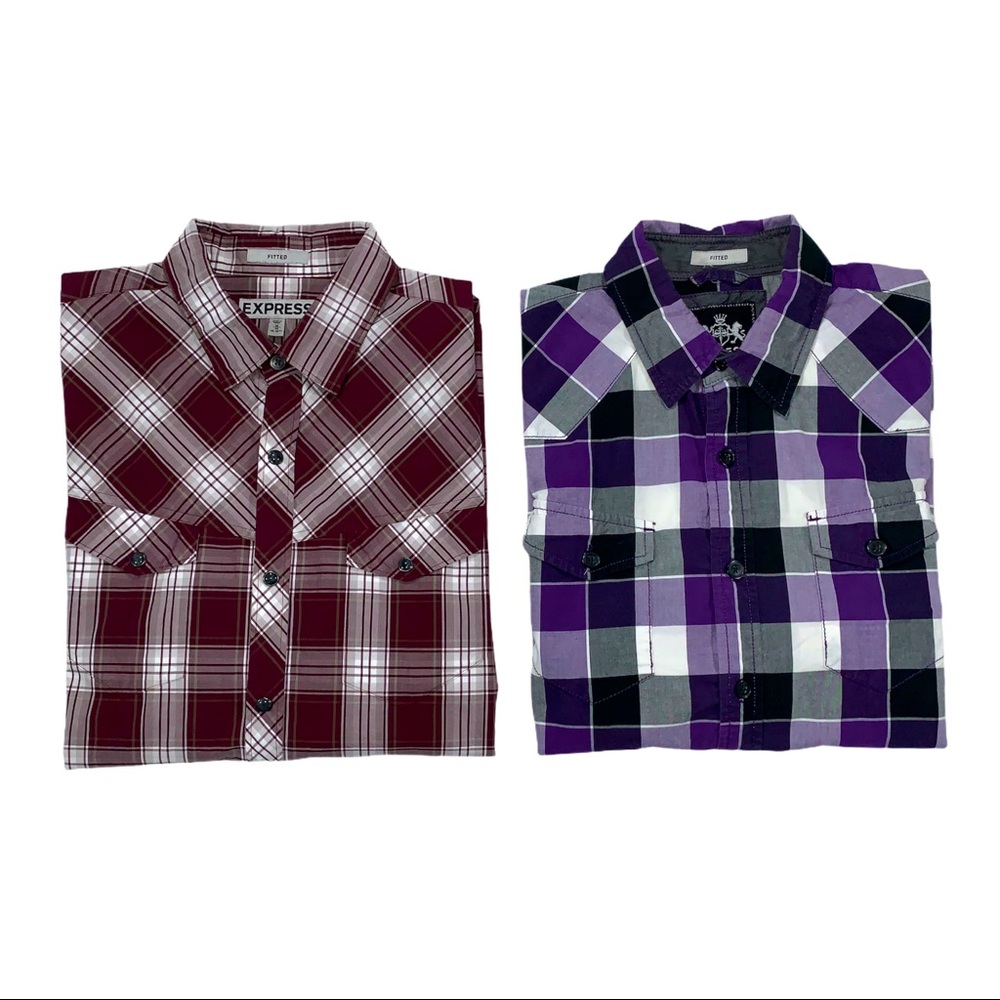 Men’s Express Fitted Plaid Dress shirt Bundle